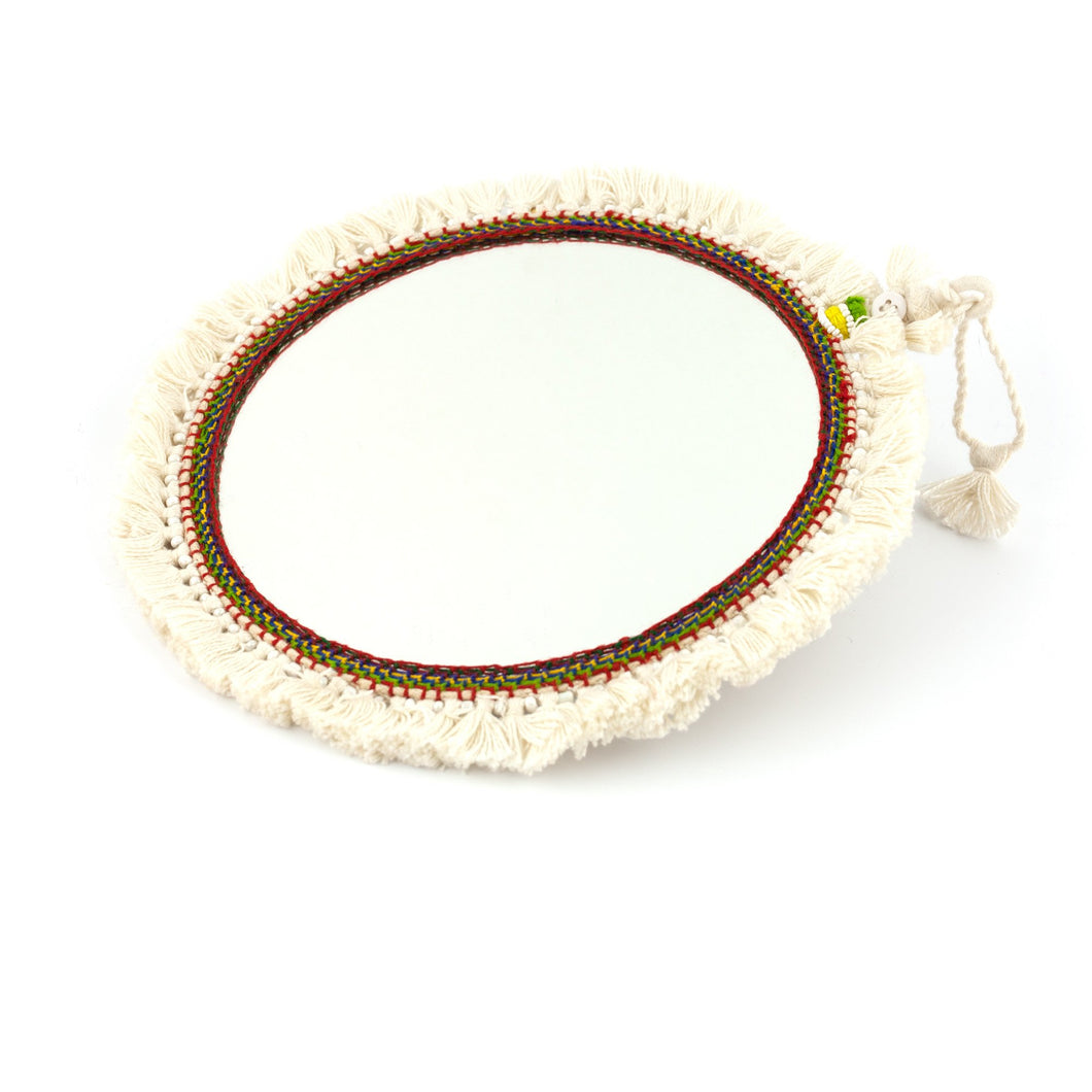 Spejl med garn og perler 20 cm
